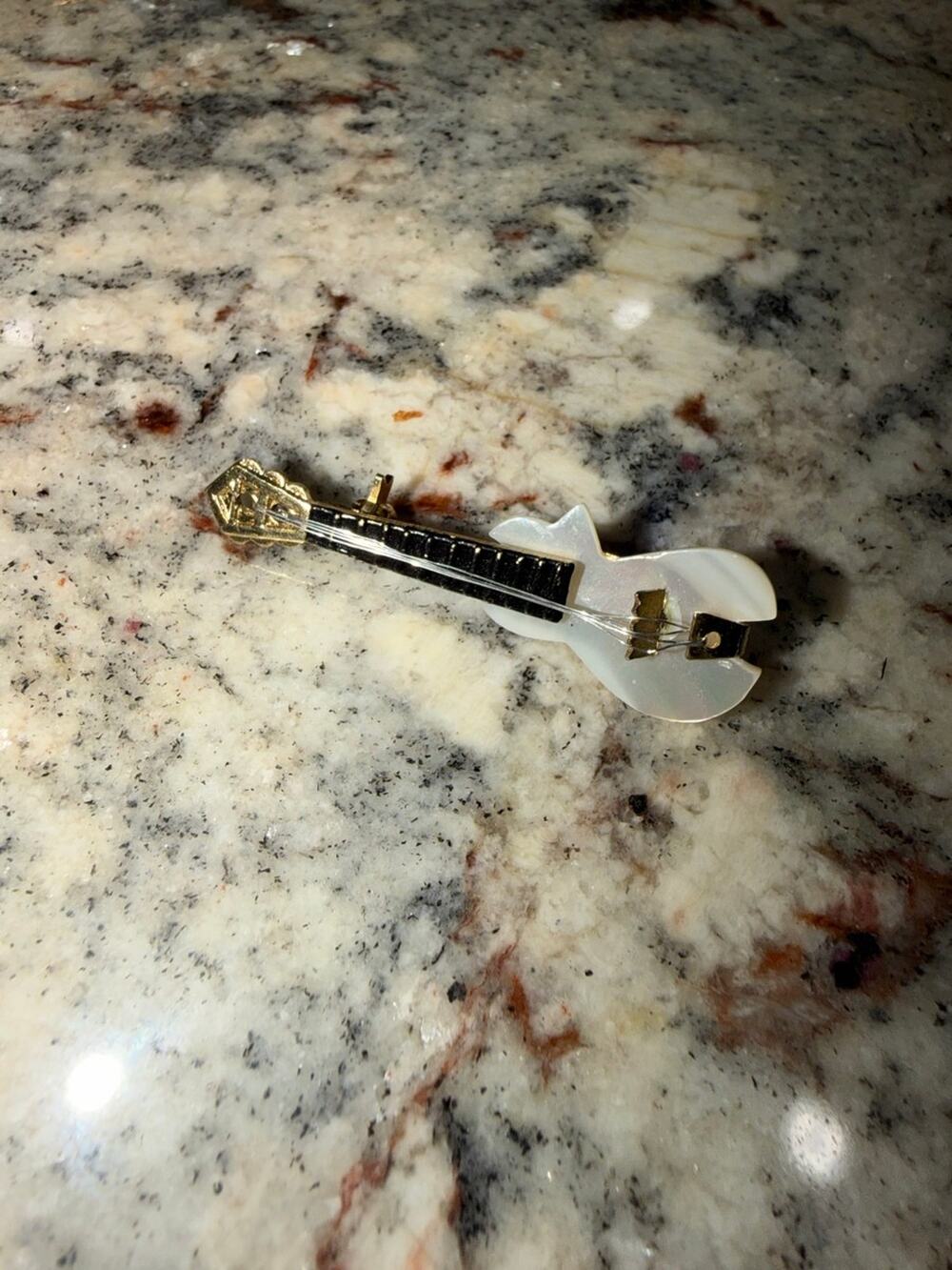 Vintage Mother of Pearl Guitar Brooch Pin